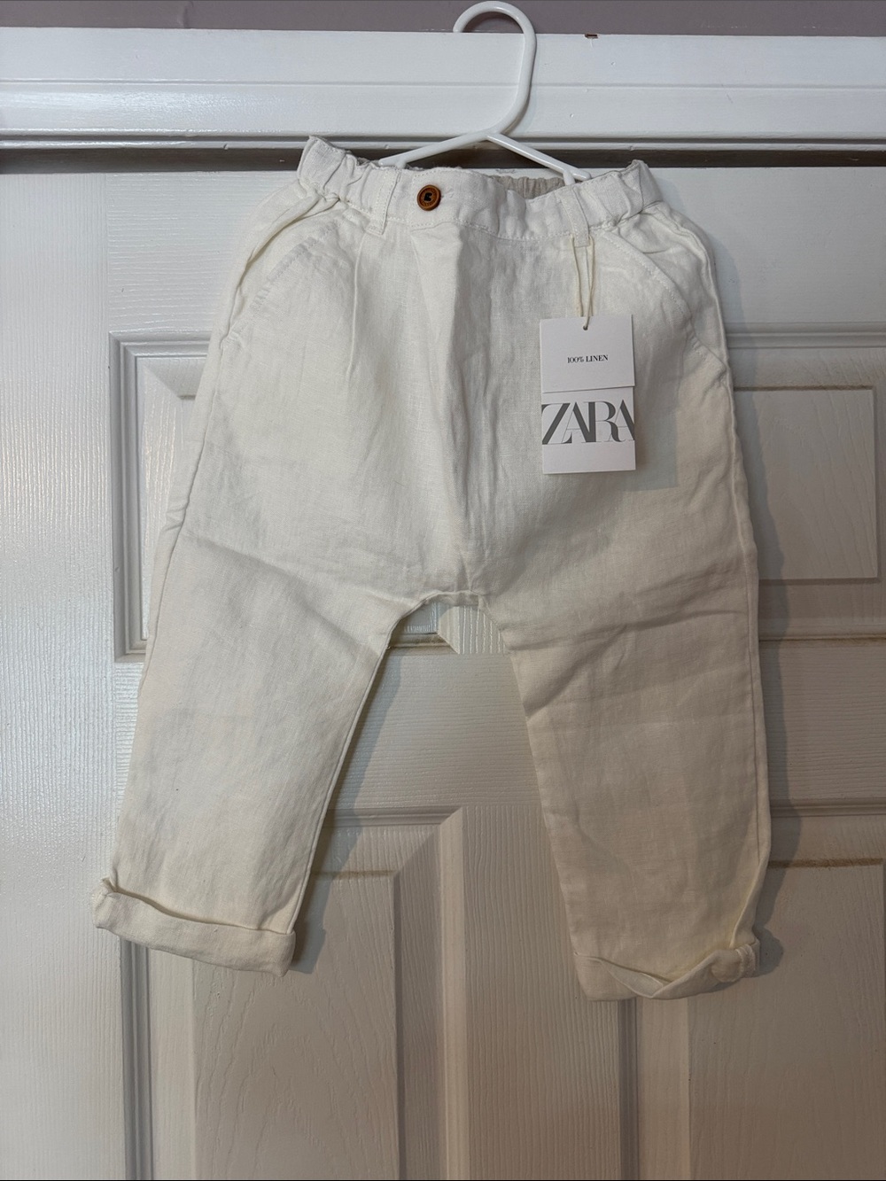 Zara Kids Cream Linen-Blend Casual Trousers